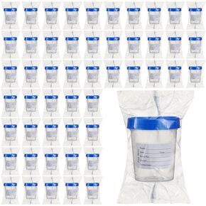 50 Pieces Specimen Cup with Lid and Label 4oz Disposable Specimen Container Individually Wrapped Screw Cap Leak Resistant Pee Cup for Urine Stool Semen Collection for Sample Testing