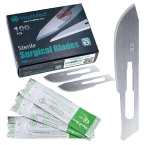 200PCs Dental Grade Stainless Steel Sterile Surgical Blades Scalpel Handle Multi Sizes by VASTMED | Individually Wrapped High Carbon Steel Dermablade Surgical Blades