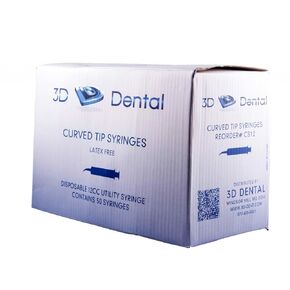 3D Dental CS12 US-12 Curved Tip Utility Syringe, Pack of 50