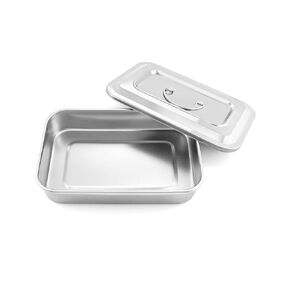 QWORK Medical Stainless Steel Instrument Tray Organizer Holder with Lid and Handle Grip for Surgical Medical Dental Instruments, 9.5" x 6.3" x 2", 2 Pack