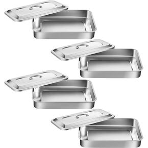Medical Surgical Trays Stainless Steel Dental Instrument Tray Organizer Holder with Lid and Handle Grip Large Plate Trays Boxes with Lid 11.81 x 7.87 x 1.97 Inches(4 Pcs)