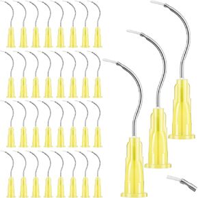 100 Pcs Pre Bent Dispensing Needle 19G Bent Dispensing Tips with Brush End Dental Syringe Tips Disposable Oral Irrigation Needle Tips for Oil or Glue Applicator