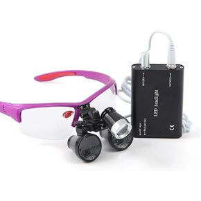2.5X 3.5X Magnification Binocular Loupe Dental Loupes Surgical Magnifier with Light Medical Operation Magnifying Glasses Portable Headlight Headlamp (2.5X-R)