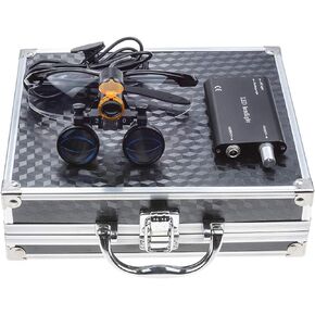 3.5X Binocular Loupes Magnifying Glasses + 5W Magnifying Lamp LED Headlamp with Filter Aluminum Box Black