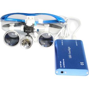'Dental Power Dental Binocular Loupes 3.5X 420mm + LED Head Light Lamp +Aluminum Box (Blue)