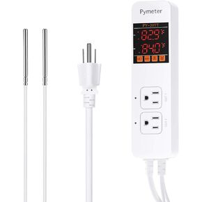 Digital Temperature Controller Dual Probe Reptile Thermostat Controlled Outlet for Terrarium Heat Mat Heating Pad, Switch Cooling Fan Freezer Fridge ON & Off at Setpoints 10A 1200W