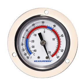 MEASUREMAN Vapor Capillary Flanged Panel Mount Refrigeration Thermometer, 2" Dial, 48" Capillary, -40-120 deg F/-40-50 deg C, Re-Calibration Available