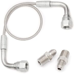 Stainless Steel PTFE Reinforced Hose with JIC-4 Female Flare Fittings and 1/4 NTP Male Adapters Compatible with A-R-B 740203, 20 inch Length, 870PSI, -40°F to 400°F