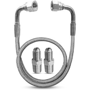 Stainless Steel PTFE Reinforced Hose for Transporting Air Water Oil Gas, 1/4" NPT Male Thread, -40°F to 400°F 870PSI, 60cm Length, Compatible with Most Air Pumps