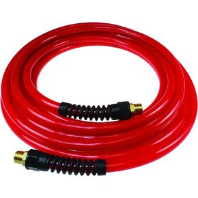 Coilhose Pneumatics PFE41004T Flexeel Reinforced Polyurethane Air Hose, 1/4-Inch ID, 100-Foot Length with (2) 1/4-Inch MPT Reusable Strain Relief Fittings, Transparent Blue