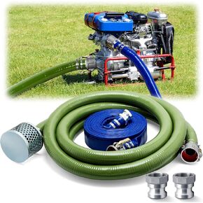 Discharge Hose Pump Kit Includes PVC 2" x 60' Blue Backwash Hose, Green Suction Hoses Trash Pump with Aluminum Camlock Fitting, Steel Round Hole Suction Strainer and Cam and Groove Adapter(2" X 20') in Saudi Arabia