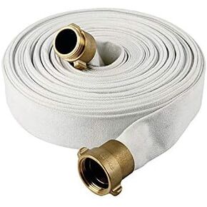 Fire Hose, White, 1-1/2" ID, 500 PSI Burst Pressure, M x F NST Brass Connectors (100 ft.)