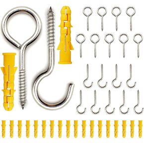 Screw Eye Hooks 2-1/2 Inches 20Pcs Stainless Steel Open Screw Hooks and Closed Eye Hook Screws for Hanging