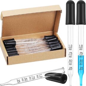 Glass Liquid Droppers, 1 ml Essential Oil Dropper Pipette Calibrated Glass Stain Dropper for Essential Oil Makeup Art Liquid Plant with Kraft Boxes (40)
