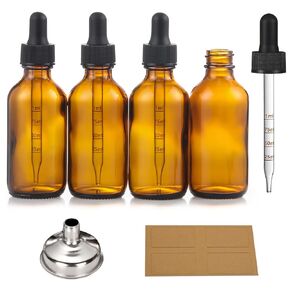 AOZITA Measured Dropper 2 OZ Amber Dropper Bottles - 60ml Glass Dark Brown Tincture Bottles with Graduated Eye Droppers(1ml Measurement) for Essential Oils, Liquids - Leakproof for Travel - 4 Pack