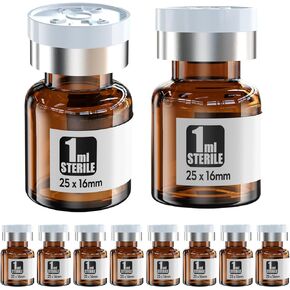 Ks-Tek Sterile Empty Vials with Self Healing Injection Port,with Aluminum plastic Cap,Sterile Package (10, 1ml Amber)