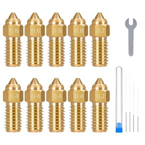 ELEGOO 10pcs Multi Size Nozzles for Neptune 4 Plus/Max 3D Printer, Brass Hotend Nozzles 0.4/0.6/0.8/1.0mm with Cleaning Kits