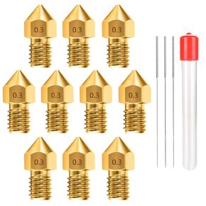 0.3MM MK8 Ender 3 Nozzles 10 pcs 3D Printer Brass Nozzles Extruder for Makerbot Creality CR-10 with 3 Needles and Metal Storage Box (0.3mm)