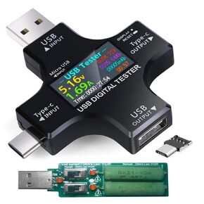 USB C Tester,KJ-KayJI 2 in 1 Tester IPS Digital Multimeter(2022),Voltage,Cur,Pwr,Resistance,Elec,Temp,Capacity,Tme,Fast Charging,with 3A Discharge Load Support PD2.0/PD3.0,QC2.0/QC3.0,BC1.2