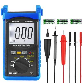 جهاز اختبار مقاومة العزل الرقمي، مقياس ميغا أوم YF-VC60B+، جهاز اختبار الجهد 250/500/1000 فولت، مقياس ميغا أوم مع شاشة LCD بإضاءة خلفية، عقد البيانات