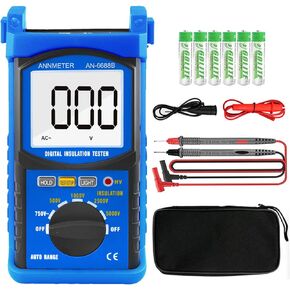 Digital Insulation Resistance Tester - Voltage Testing Range 5000V, Meg ohmmeter Insulation Resistance 200G ohms, Auto Ranging Voltmeter with HV Indication (ANNMETER AN-6688B)
