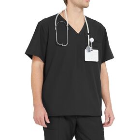 Ubon Men's V Neck Scrubs Top Stretch Medical Uniforms with Four Pockets Professionals Workwear