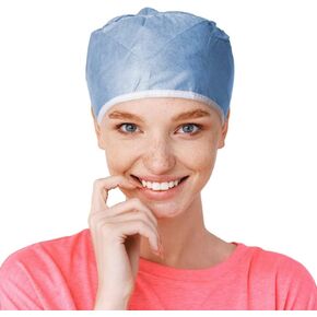 EZGOODZ Blue Disposable Surgical Caps for Women and Men. Pack of 100 Polypropylene Surgical Disposable Caps with Elastic Band 30 GSM. One Size Breathable Disposable Hair Covers for Hospital, Clinic in Saudi Arabia