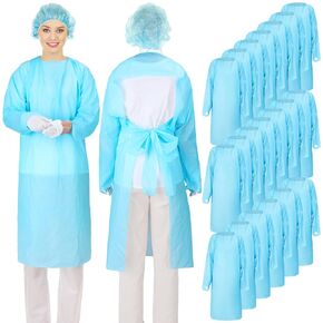 Pack of 20 Isolation Gowns Disposable with Thumb Loops, Waist Ties, Sleeves, X Large 46 Inch Waterproof CPE Disposable Gowns Odorless PPE Gowns for Home Women Men Unisex Adult Labs (White)