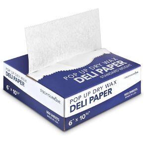 500 Count Pre-Cut Deli Wax Paper Sheets, 6" Heavy Duty Pop Up Dry Wax Sheets for Restaurant, Disposable Deli Paper for Food, Waxed Paper Sheets for Burrito, Hot Dog or Sandwich, Stock Your Home