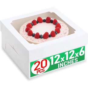 10x10x5 Bulk 25 Pcs Cake Boxes 10 Inch with Window Clear Bakery Dessert Box Square White Large Disposable Pie Boxes Package for Bake Goods Paper Pastry Packaging Donut Delivery Box (80 Pcs Stickers)