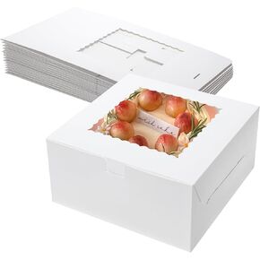 Mcfleet 10pcs Cake Boxes 10 Inch 10x10x5 White Bakery Boxes with Window Disposable Cake Containers with Lids Large Square Cardboard Cake Take Out Carrier for Wedding, Birthday, Party