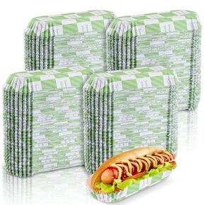 300 Pcs Paper Hot Dog Trays 6 Inch Paper Food Trays Concession Stand Supplies Disposable Hot Dog Holder Paper Hotdog Boats Rectangular Fluted Paper Hot Dog Liners for Takeout Food (Plaid Style)