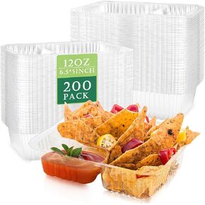200 Pack Nacho Trays Disposable,12oz Thickened Nacho Chip Holders,6.5"x5" Plastic Snack Containers for Cheese Dips,Clear Snack Trays for Carnivals,Party,Movie Night Supplies in Kuwait