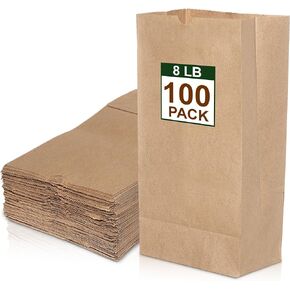 8lb Brown Paper Bags 100-Pcs – Multipurpose Disposable Brown Paper Lunch Bags, Bulk Disposable Brown Bags - Kraft Paper Sacks, Paper Sandwich Bags, Takeout Bags, Hardware Paper Bag