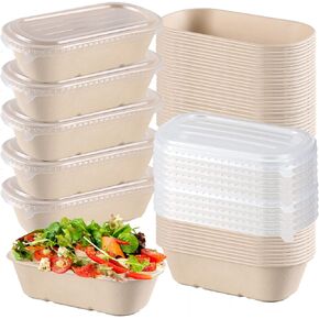 80 Pack Compostable Paper Bowls with Lids, 23 Oz Disposable Take Out Food Containers Biodegradable Take Out Salad Bowls for Kitchen Restaurant Party Food Supplies Meal Prep