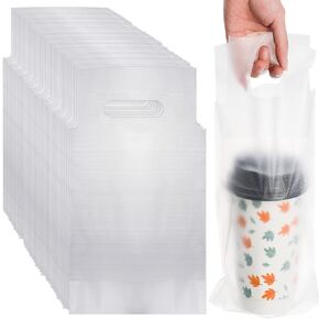 DEAYOU 500 Pack Drinking Bags, Plastic Drink Bags Cup Holder with Handle for Delivery, Single Cup, Coffee