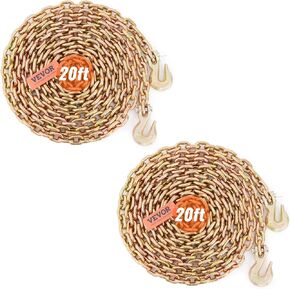 VEVOR Transport Binder Chain, 3/8''x20' Tow Chain with Grab Hooks, 7100lbs Safe Working Load, G80 Heavy Duty Chain, Logging Chain for Transporting Towing, Tie Down Binding Equipment, 2 Pack in Kuwait