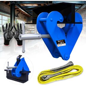 Beam Clamp 2200lbs With Lift Sling Straps & Gloves | 1 Ton Load Capacity I Beam Clamp | Lifting Clamp 3inch-9inch Adjustable Opening Flange Range | Beam Clamps for Rigging