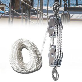 Block and Tackle 4400LBS Breaking Strength Heavy Duty Pulley, 65 Ft Rope Pulley, 7:1 Lifting Power Pulley System, Pulley Hoist with 2 Pcs 8 Ft Lift Sling