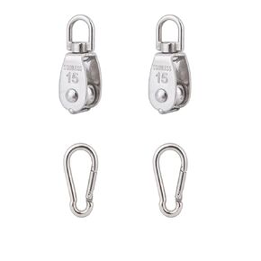 10Pcs 304 Stainless Steel M15 Single Pulley Block, Wire Rope Hanging Wire Towing Wheel, with 10Pcs Spring Snap Hook