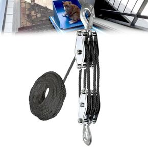 Rope Hoist Pulley System, 4400LB Pulley Block and Tackle, 8:1 Ratio Lifting Power 3/8 × 65ft, Heavy Duty Pulley Block for Hunting Lifting Heavy Objects Garage Warehouses Building