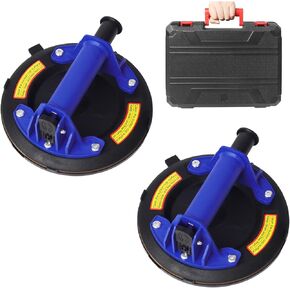 Glass Suction Cups, 2 Pack Heavy Duty Suction Cup Lifter with Vacuum Handle to Lift Large Glass for Tiles, Windows, Glass, 240 lbs Load Capacity, Carrying Case (8", Black)