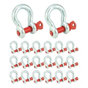 QWORK 3/8" Galvanized Screw Pin Anchor Shackles, 20 Pack D-Ring Shackles, Galvanized Steel Body 2204lbs Towing Capacity, Red