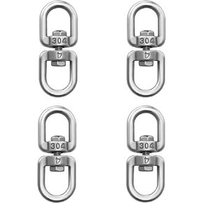 Stainless Steel Swivel Ring Double Ended Swivel Eye Hook for Marine Mooring/Metal Eye to Eye Swivel Shackle Ring Connector/Hanging Swivels Eye Connector.M4, 4 Pieces