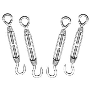 Turnbuckles Hook, Reedny 304 Stainless Steel Turnbuckle Heavy Duty M4 M6 M8 Hook and Eye Turnbuckle for Cables Wire Rope Tension 5/32" 1/4" 5/16" for Sun Shade Fence Tent Rope Installation(M6, 4Pcs)