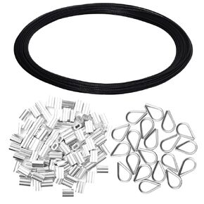 Wire Rope Cable Includes 1/16inch x 66Feet Stainless Steel Wire Rope Cable 100Pcs Aluminum Crimping Sleeves and 20Pcs Stainless Steel Thimble Cable Railing Kits