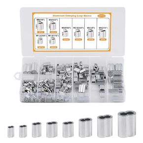 Aluminum Crimping Loop Sleeve for Wire Rope Sleeves, 322 Pcs Double Cable Ferrules Kit, Double Barrel Ferrules, Cable Crimp Ferrules 3/64" 1/16" 5/64" 3/32" 5/32" 3/16" 1/8" 1/4"(M1.2-M6)
