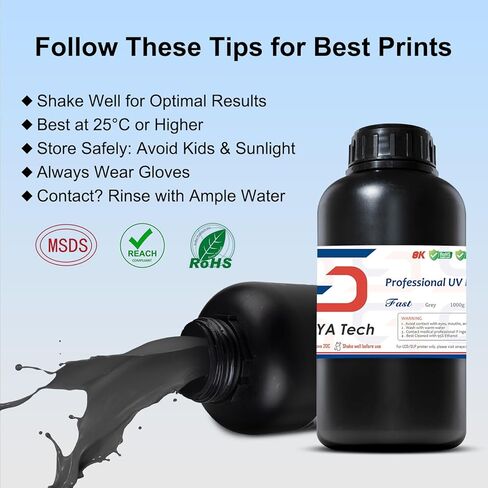 Siraya Tech راتنج طابعة ثلاثية الأبعاد سريع يشبه ABS 405 نانومتر معالجة بالأشعة فوق البنفسجية غير هشة عالية الدقة طباعة ثلاثية الأبعاد راتنج فوتوبوليمر قياسي سائل لطباعة LCD DLP ثلاثية الأبعاد (رمادي، 1 كجم) in Kuwait