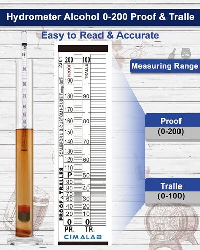 Hydrometer Alcohol Meter, Hydrometer Alcohol 0-200 Proof and Tralle Hydrometer, Alcohol Proof Tester for Liquor/Moonshine/Proofing Distilled/Spirits/Distilled Alcohol Proof in Saudi Arabia