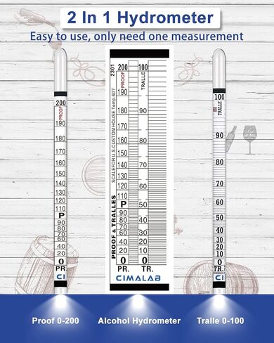 Hydrometer Alcohol Meter, Hydrometer Alcohol 0-200 Proof and Tralle Hydrometer, Alcohol Proof Tester for Liquor/Moonshine/Proofing Distilled/Spirits/Distilled Alcohol Proof in Saudi Arabia